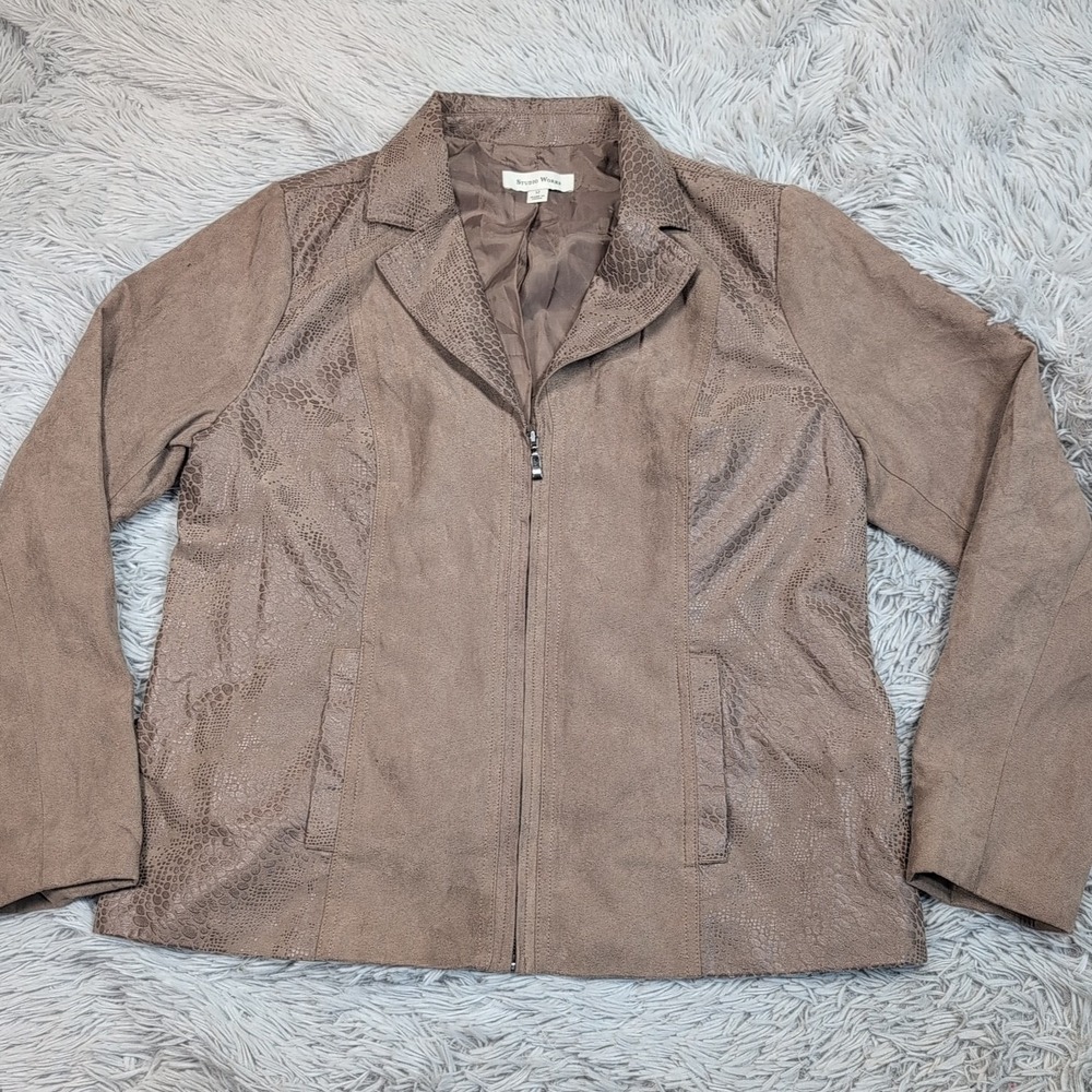 Studio Works Jacket Womens 12 Biege Lightweight Zip Up Soft‎ Animal Print